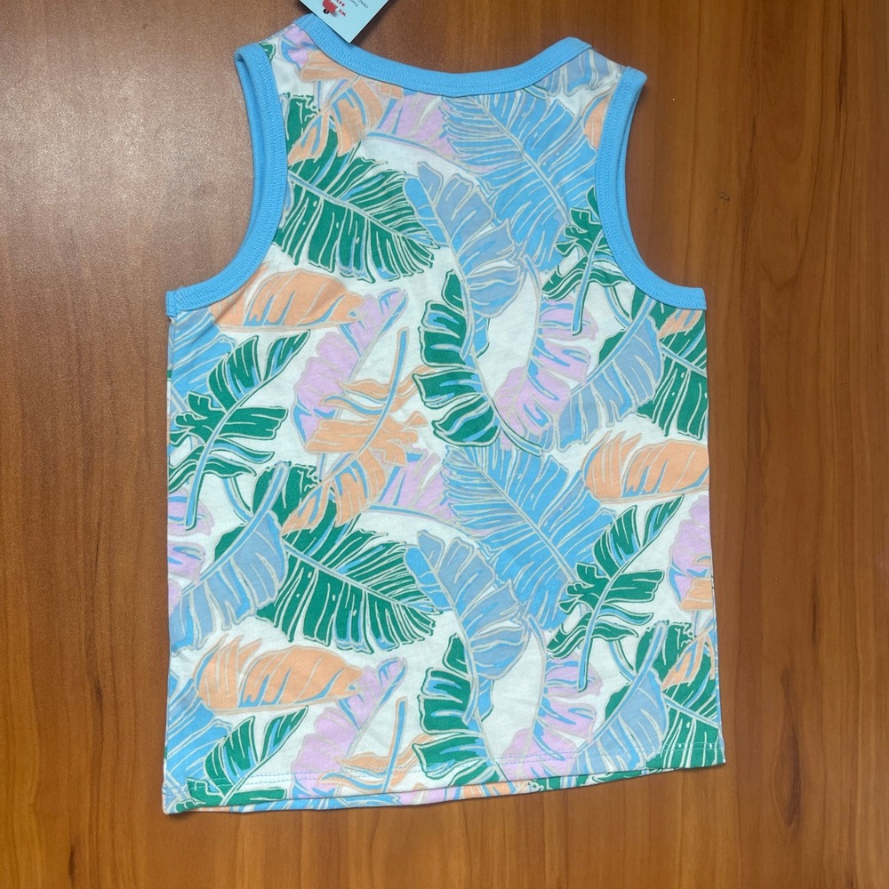 Cat & Jack Girls 4T Tropical Palm Leaf Summer Tank Top & Bike Shorts Set Blue - Picture 4 of 9